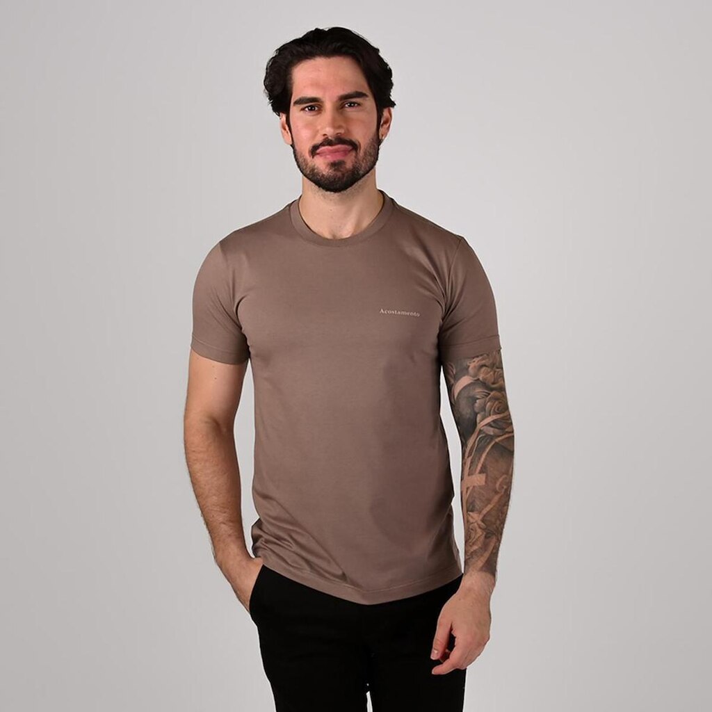 Camiseta Acostamento Escrita Casual Marrom