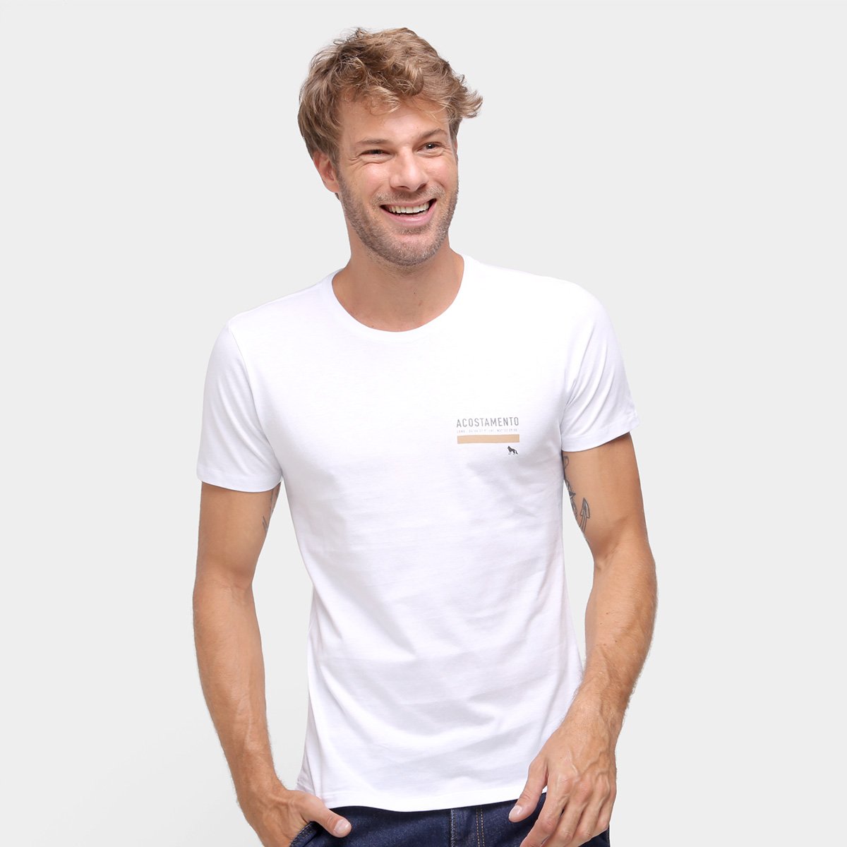 Camiseta Acostamento Estampada Masculina - Branco Menor preço em Camiseta Acostamento Estampada Masculina - Branco
