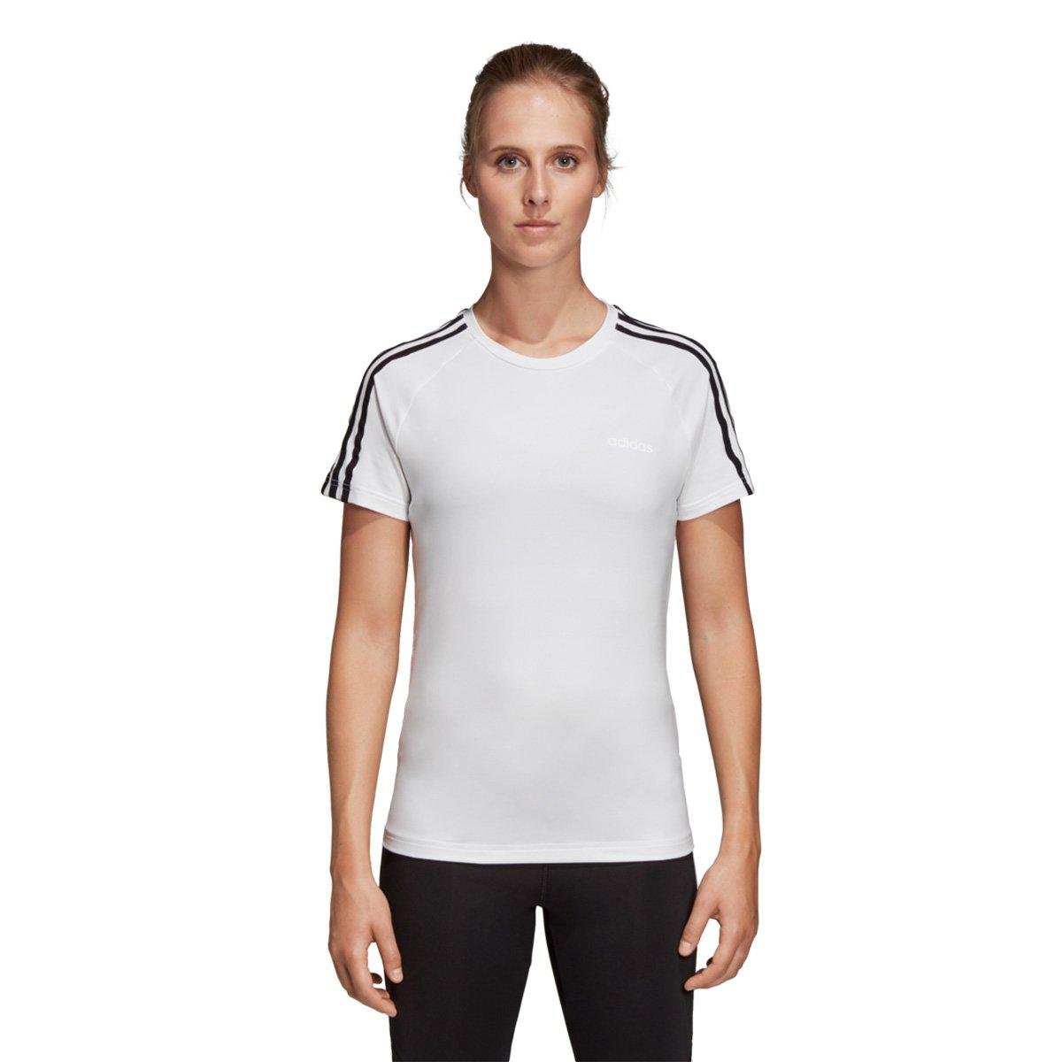 Camiseta Adidas D2M 3 Stripes Feminina - Branco e Preto Menor preço em Camiseta Adidas D2M 3 Stripes Feminina - Branco e Preto