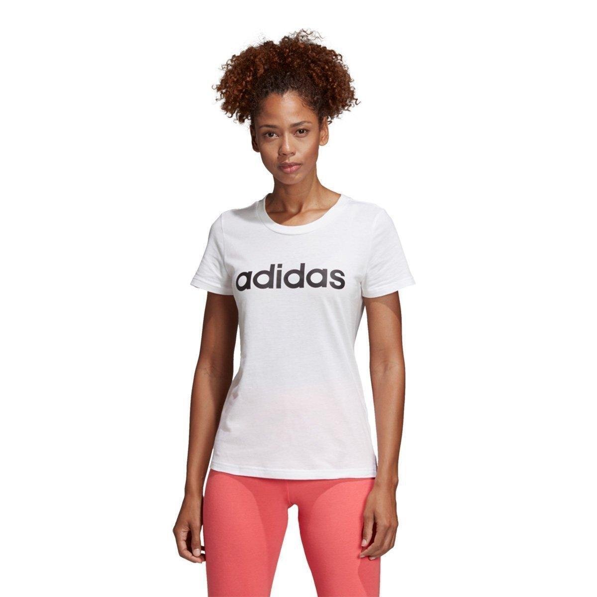Camiseta Adidas Estampa Logo Slim Feminina - Branco+Preto Menor preço em Camiseta Adidas Estampa Logo Slim Feminina - Branco+Preto