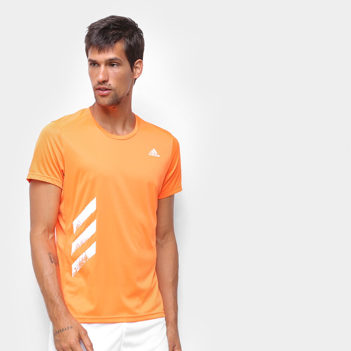 Camiseta Adidas Run It 3S PB Masculina - Laranja Menor preço em Camiseta Adidas Run It 3S PB Masculina - Laranja