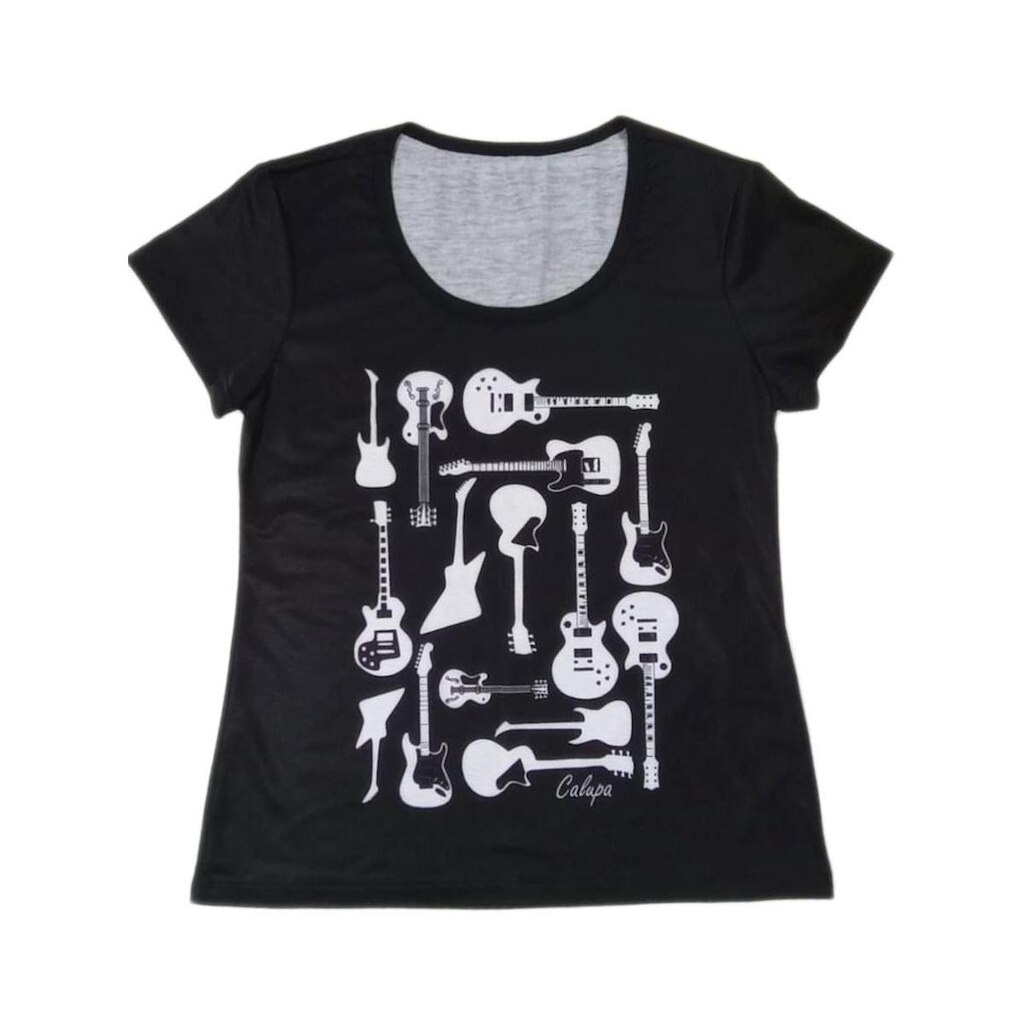 Camiseta Adulta Feminina Estampa Guitarras