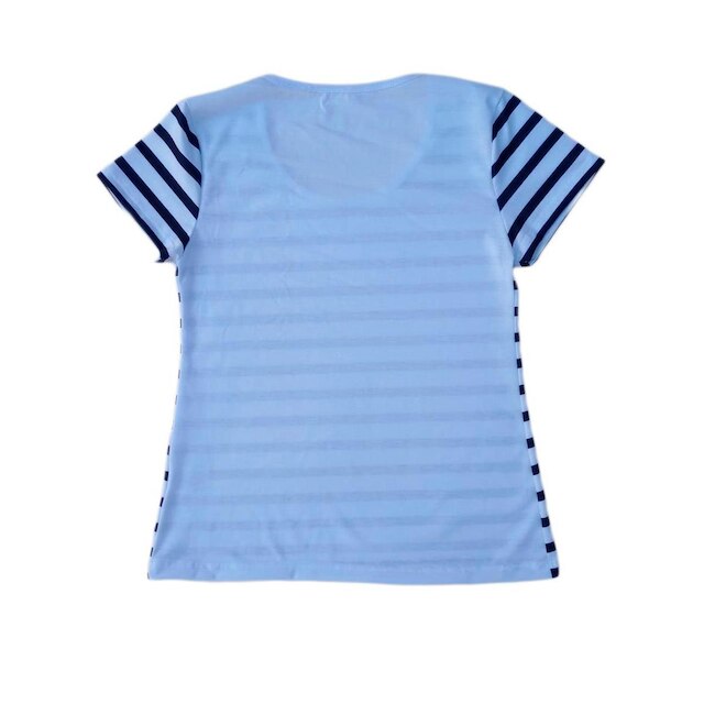 Camiseta Adulta Feminina Listrada Branca Azul