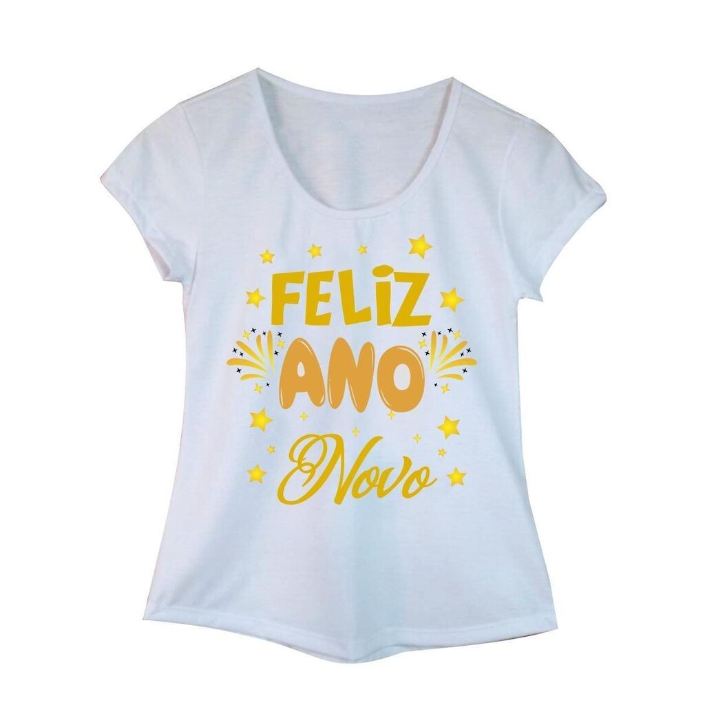 Camiseta Adulta Feminina Manga Curta Feliz Ano Novo