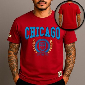 Camiseta Algodão 30.1 Estampada Premium Confortável Chicago Blue