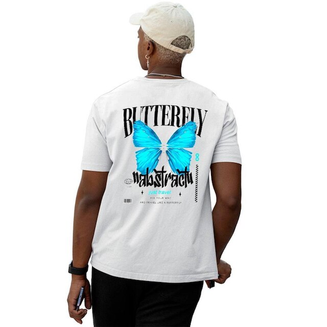 Camiseta Algodão Basica Abstract Just Travel Butterfly