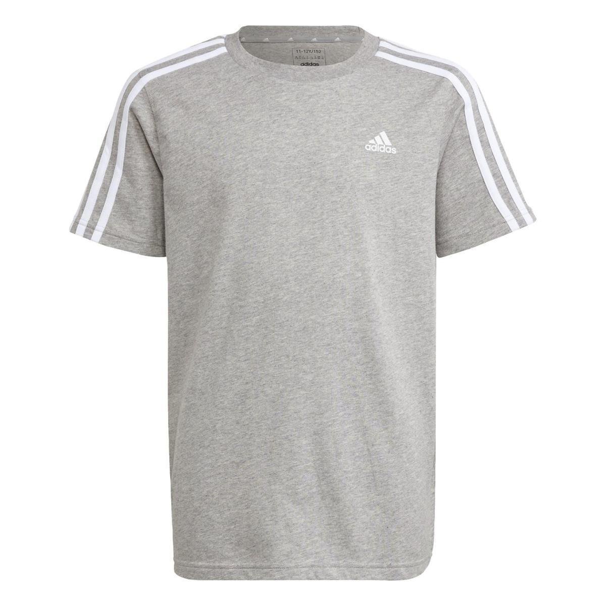 Camiseta Algodão Essentials 3-Stripes Adidas - Cinza Menor preço em Camiseta Algodão Essentials 3-Stripes Adidas - Cinza
