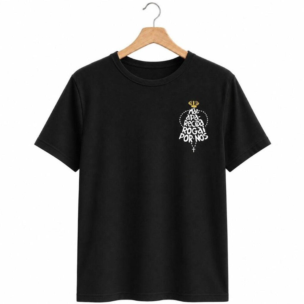 Camiseta Algodão Frase Mãe Aparecida Rogai Por Nós Unissex