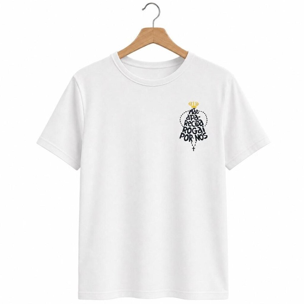 Camiseta Algodão Frase Mãe Aparecida Rogai Por Nós Unissex