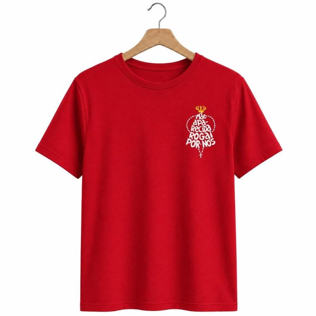 Camiseta Algodão Frase Mãe Aparecida Rogai Por Nós Unissex