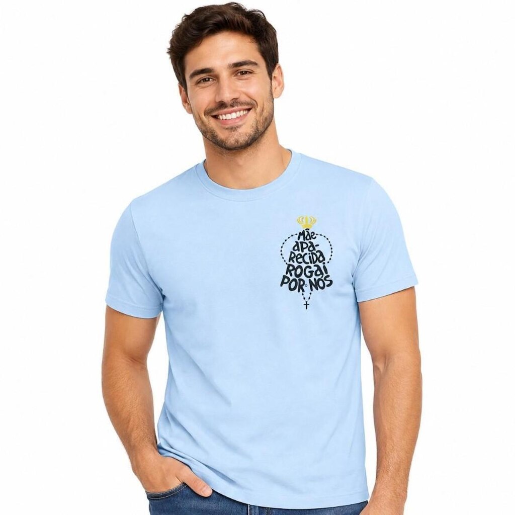 Camiseta Algodão Frase Mãe Aparecida Rogai Por Nós Unissex
