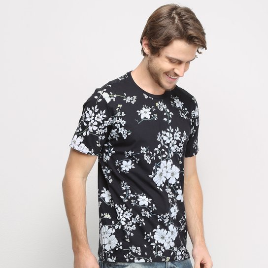 Camiseta All Free Floral Masculina - Preto