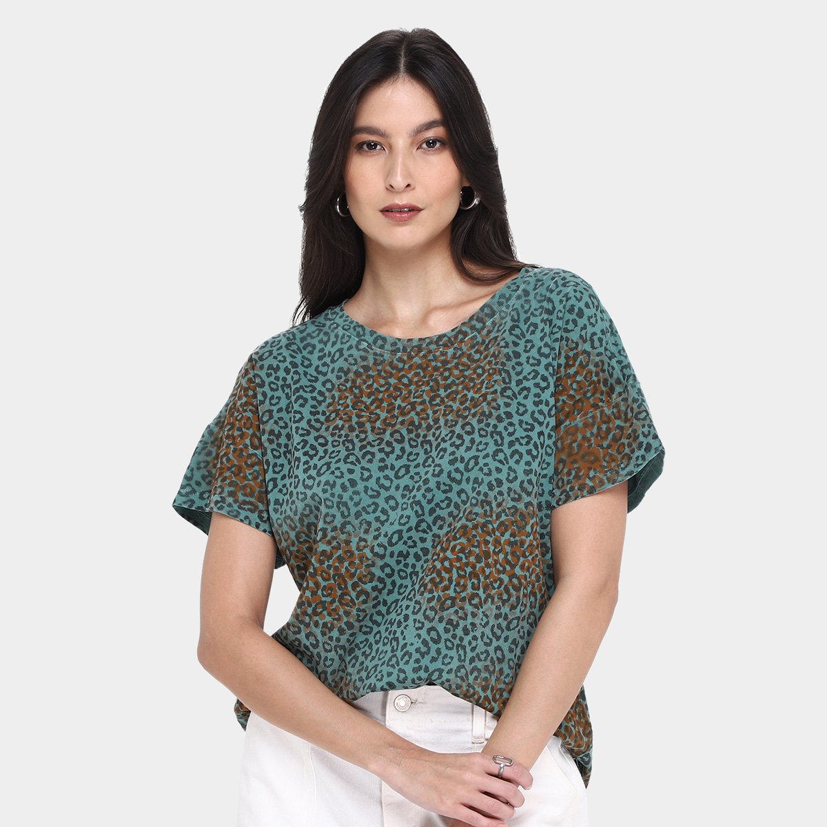 Camiseta All Is Love Animal Print Onça Feminina - Verde Menor preço em Camiseta All Is Love Animal Print Onça Feminina - Verde