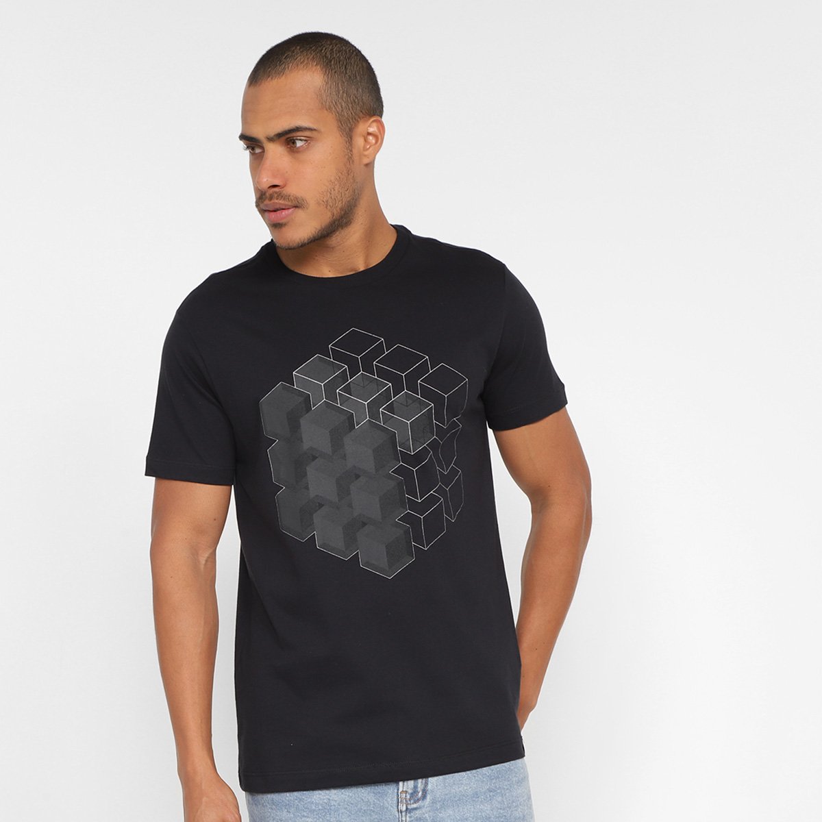 Camiseta Aramis Estampa Cubo Foil Masculina - Preto Menor preço em Camiseta Aramis Estampa Cubo Foil Masculina - Preto