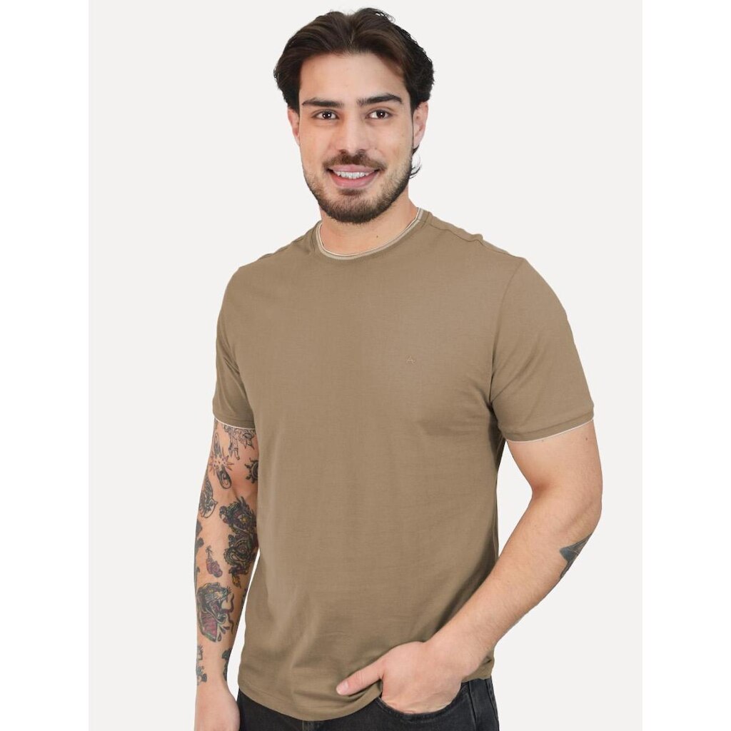 Camiseta Aramis Masculina Grey Friso Gola Mono Logo Marrom