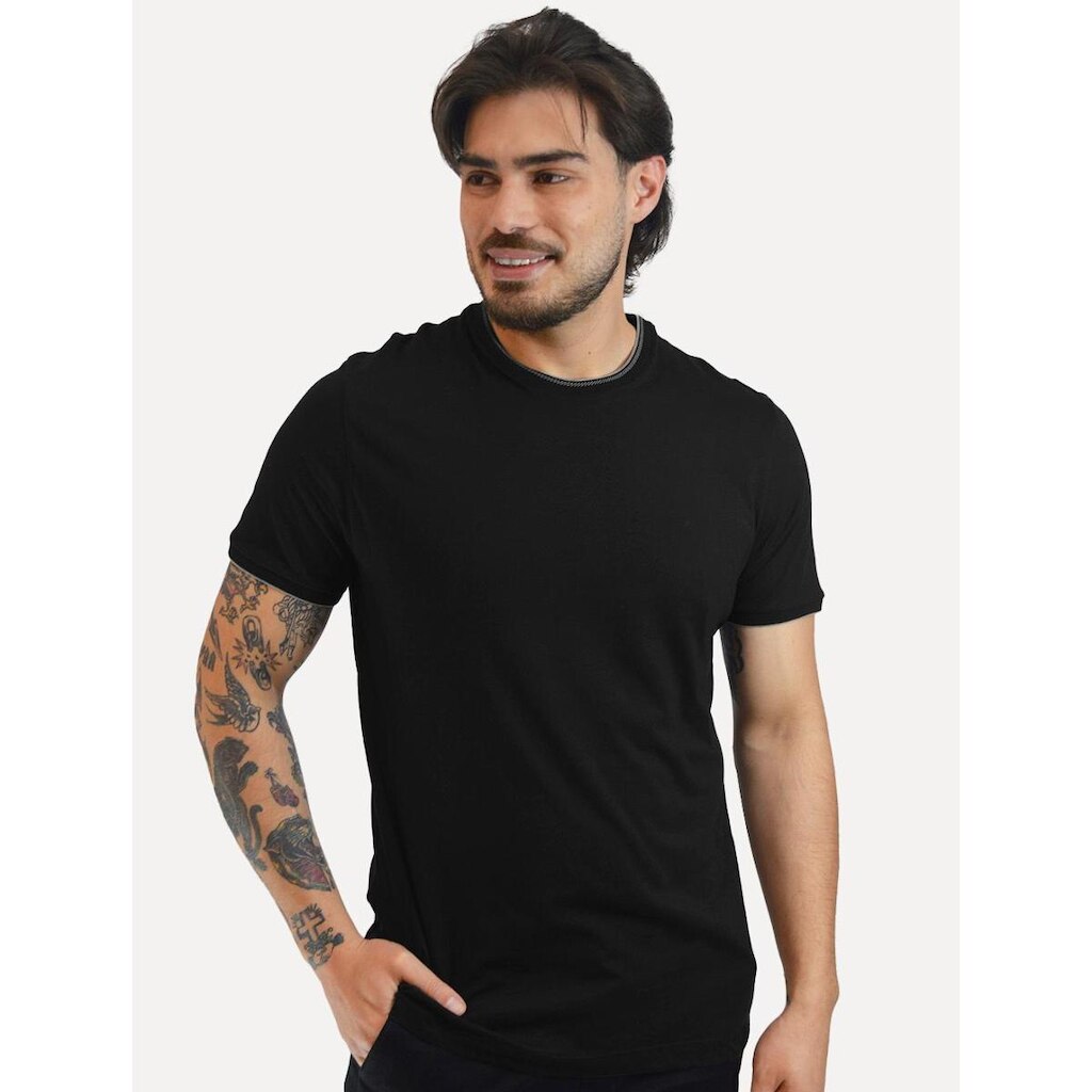 Camiseta Aramis Masculina Grey Friso Gola Mono Logo Preta