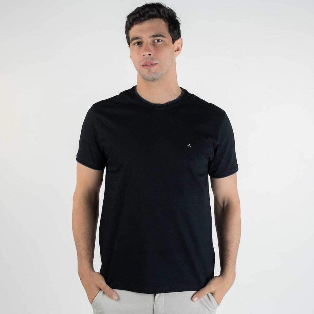 Camiseta Aramis Preto Friso Gola Chumbo
