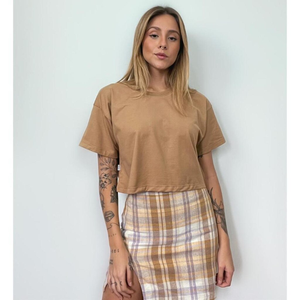 Camiseta Aveloz Feminina Cropped Caramelo-PP