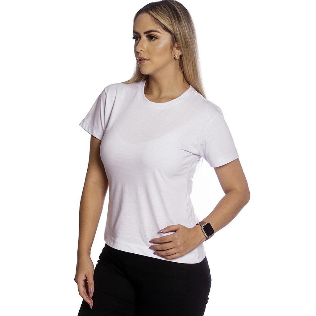 Camiseta Baby Look 100% Algodão Lisa Feminina TM005-V1