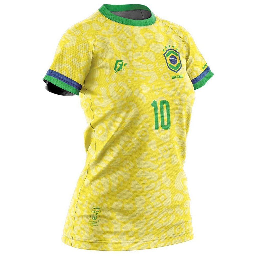 Camiseta Baby Look Filtro UV Brasil Canarinho Amarelo Torcedor Onça