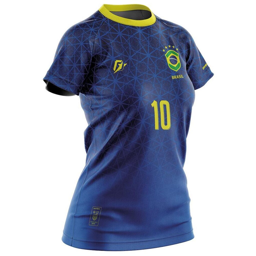 Camiseta Baby Look Filtro UV Brasil Canarinho Azul Campeão