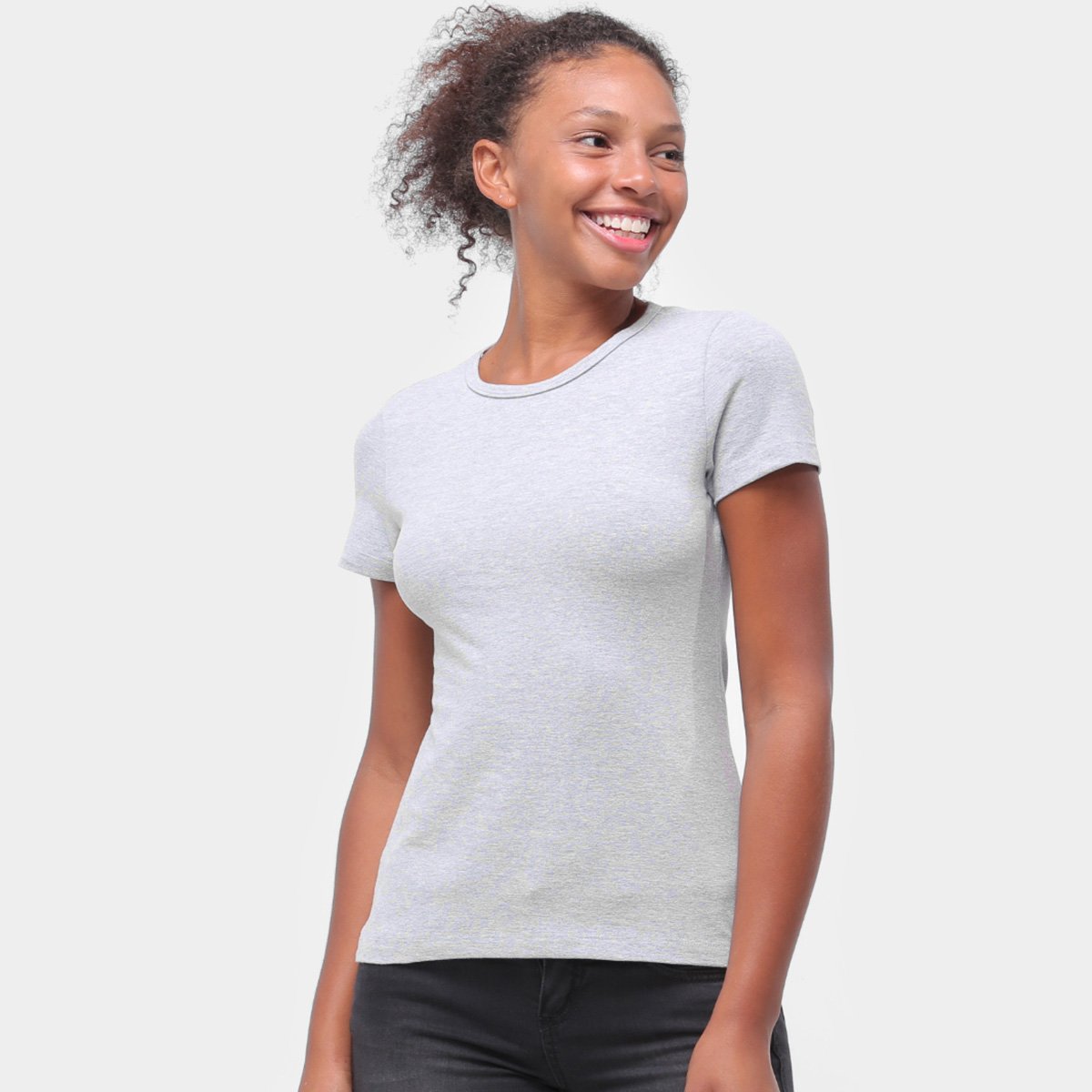 Camiseta Baby Look Malwee Básica Feminina - Cinza Menor preço em Camiseta Baby Look Malwee Básica Feminina - Cinza