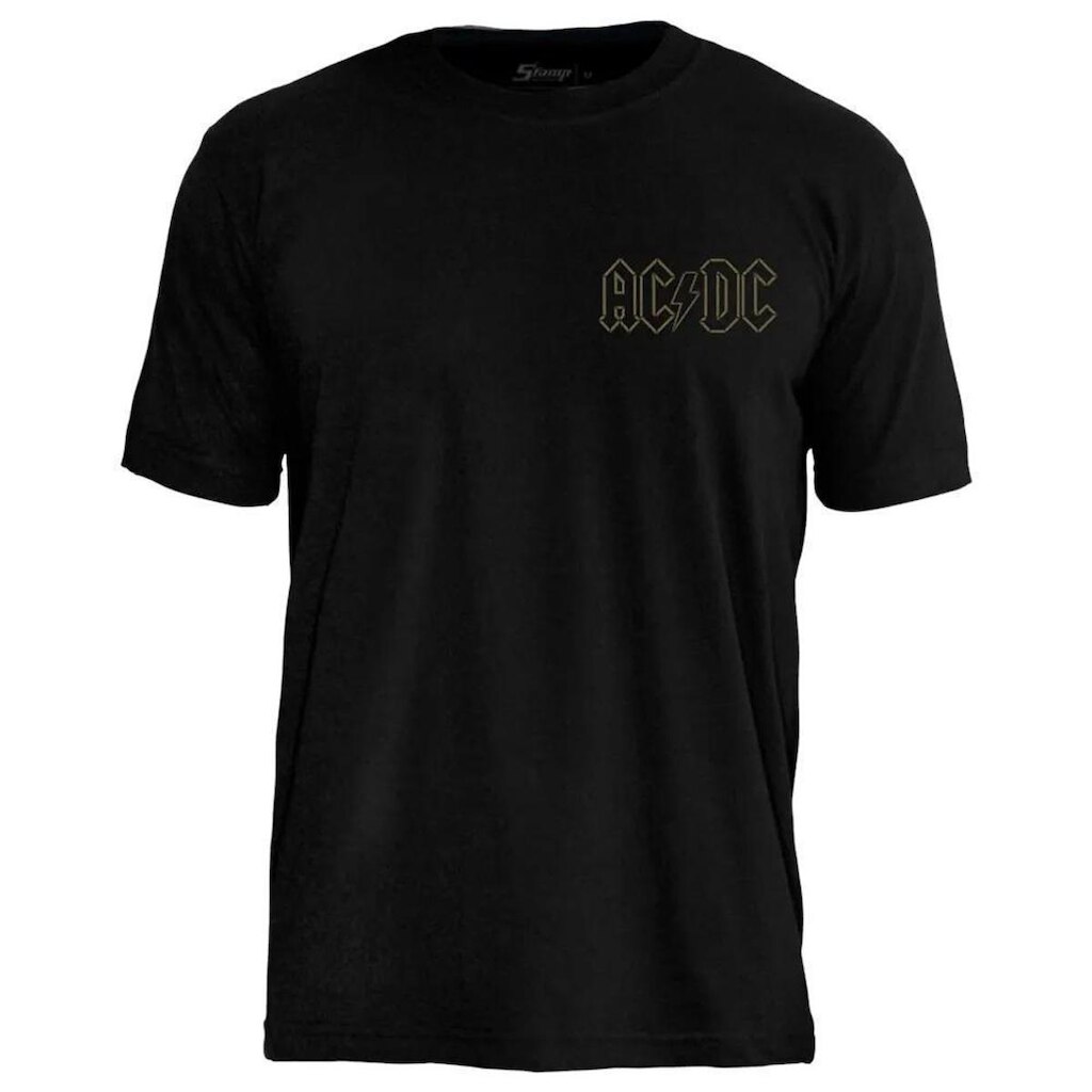 Camiseta Banda AcDc Stamp em Algodão Manga Curta Gola Redonda Oficial