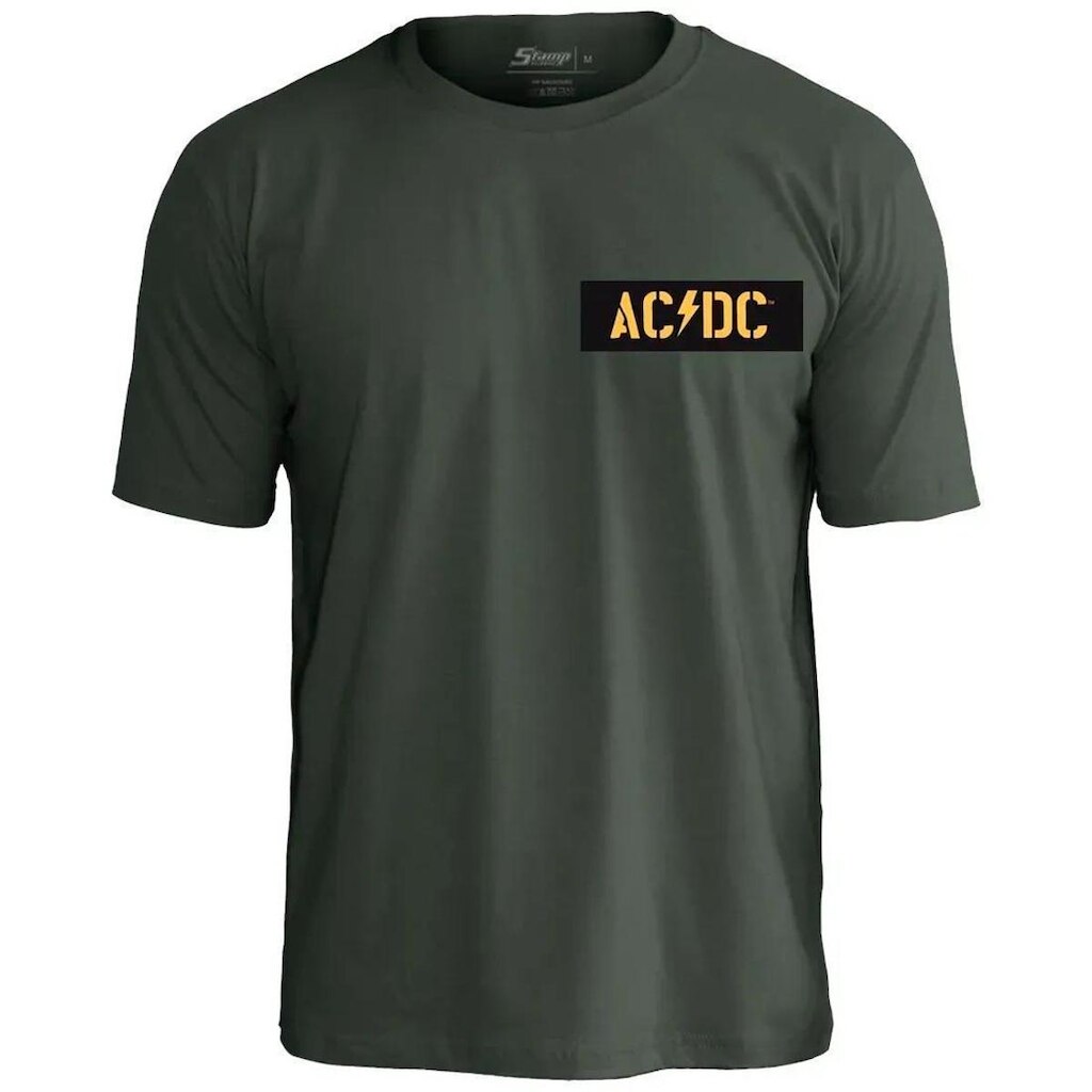 Camiseta Banda AcDc Stamp em Algodão Manga Curta Gola Redonda Oficial