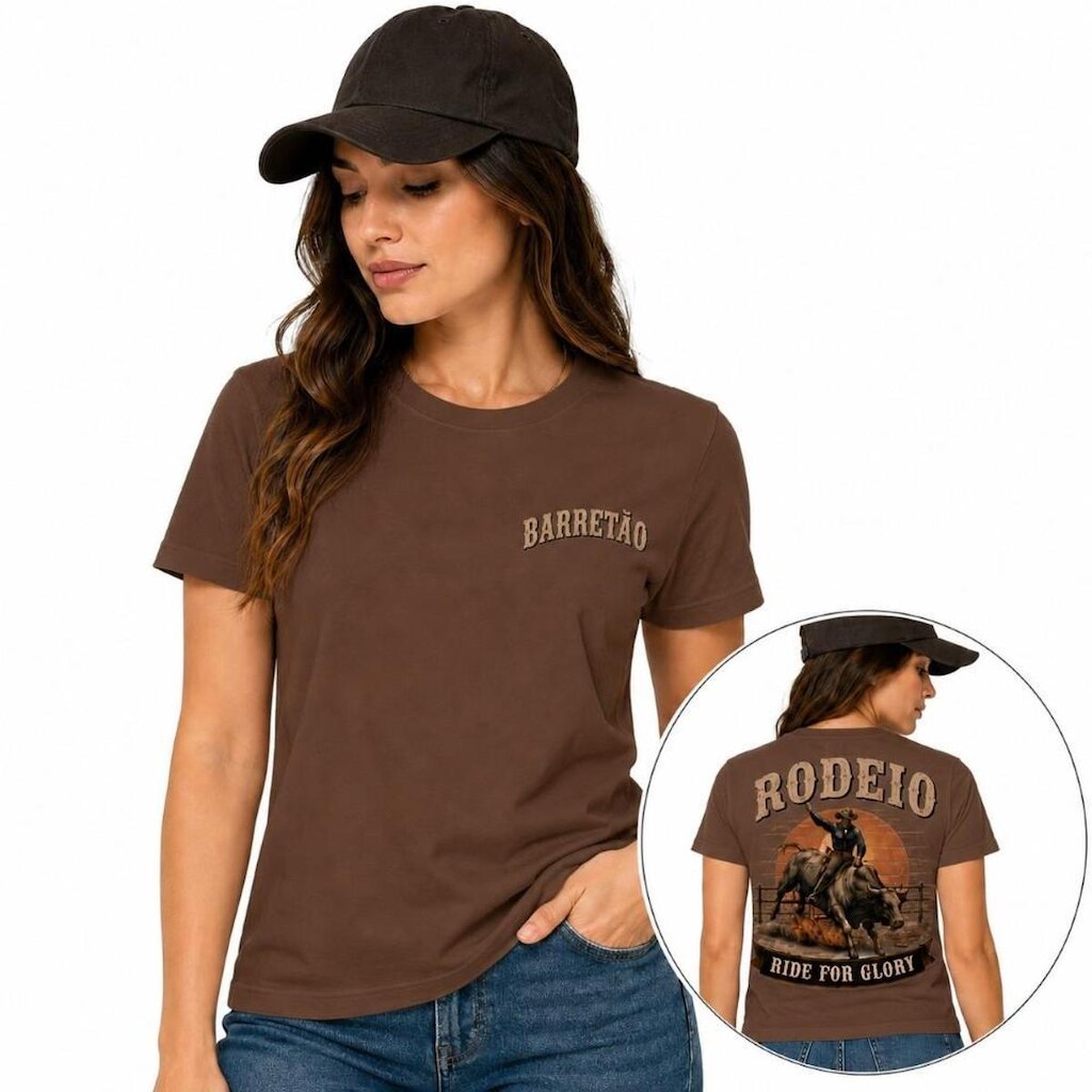 Camiseta Barretão Rodeio Feminina Algodão Festa do Peão