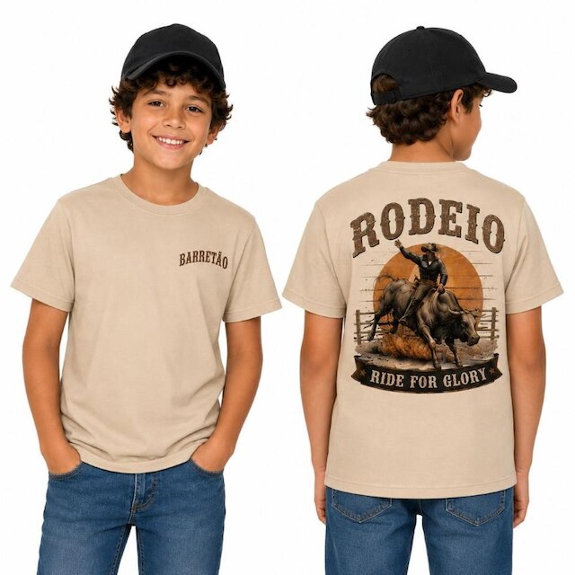 Camiseta Barretão Rodeio Infantil Algodão Festa 2 a 16 Anos