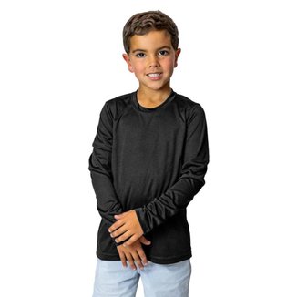 Camiseta Básica Algodão Infantil Manga Longa Estilo Slim Fitness - Azul Celeste - 12