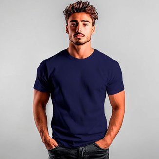Camiseta Básica de Algodão 30.1 Lisa Azul Marinho