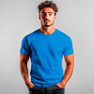 Camiseta Básica de Algodão 30.1 Lisa Azul Royal