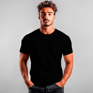 Camiseta Básica de Algodão 30.1 Lisa Preta