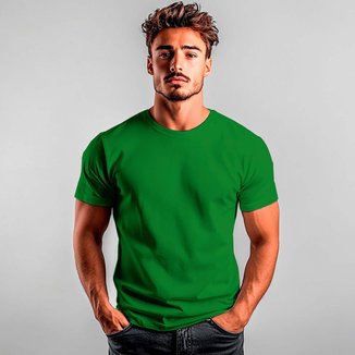 Camiseta Básica de Algodão 30.1 Lisa Verde Militar