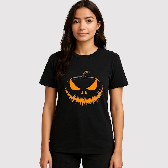 Camiseta Básica Estampada Tema Halloween Abobora