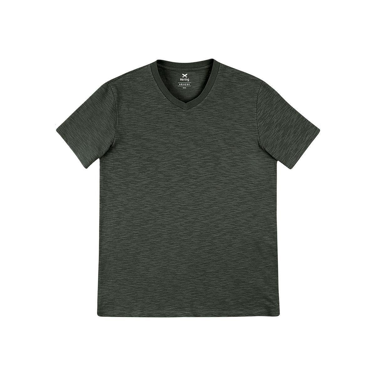 Camiseta Básica Flamê Com Decote V Masculina - Verde Militar Menor preço em Camiseta Básica Flamê Com Decote V Masculina - Verde Militar