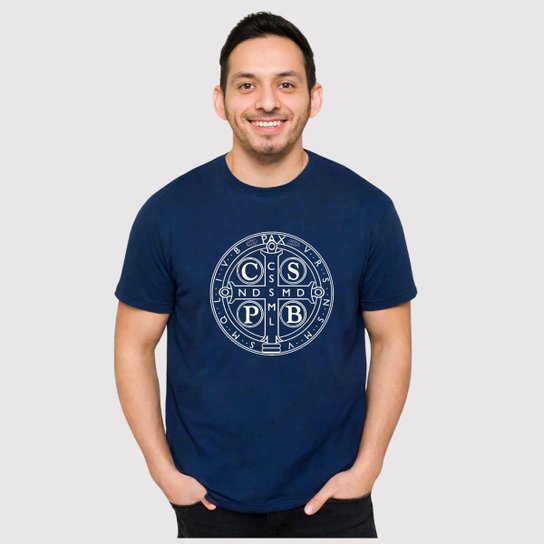 Camiseta Básica Gola Redonda Estampada 100% Algodão Premium Medalha São Bento