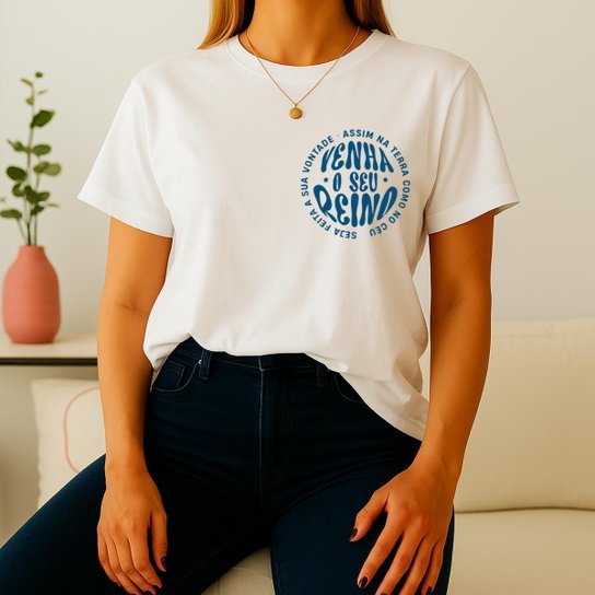 Camiseta Básica Gola Redonda TShirt Estampada Vem ao Seu Reino