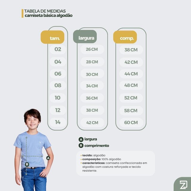 Camiseta Basica Infantil 100% Algodão