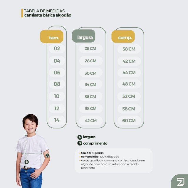Camiseta Basica Infantil 100% Algodão