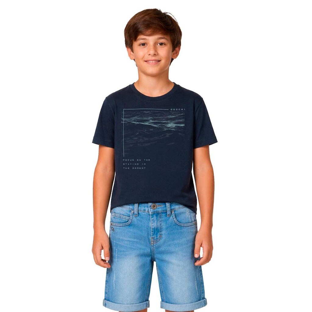 Camiseta Básica Infantil Menino Azul Estampada Ogochi 0004