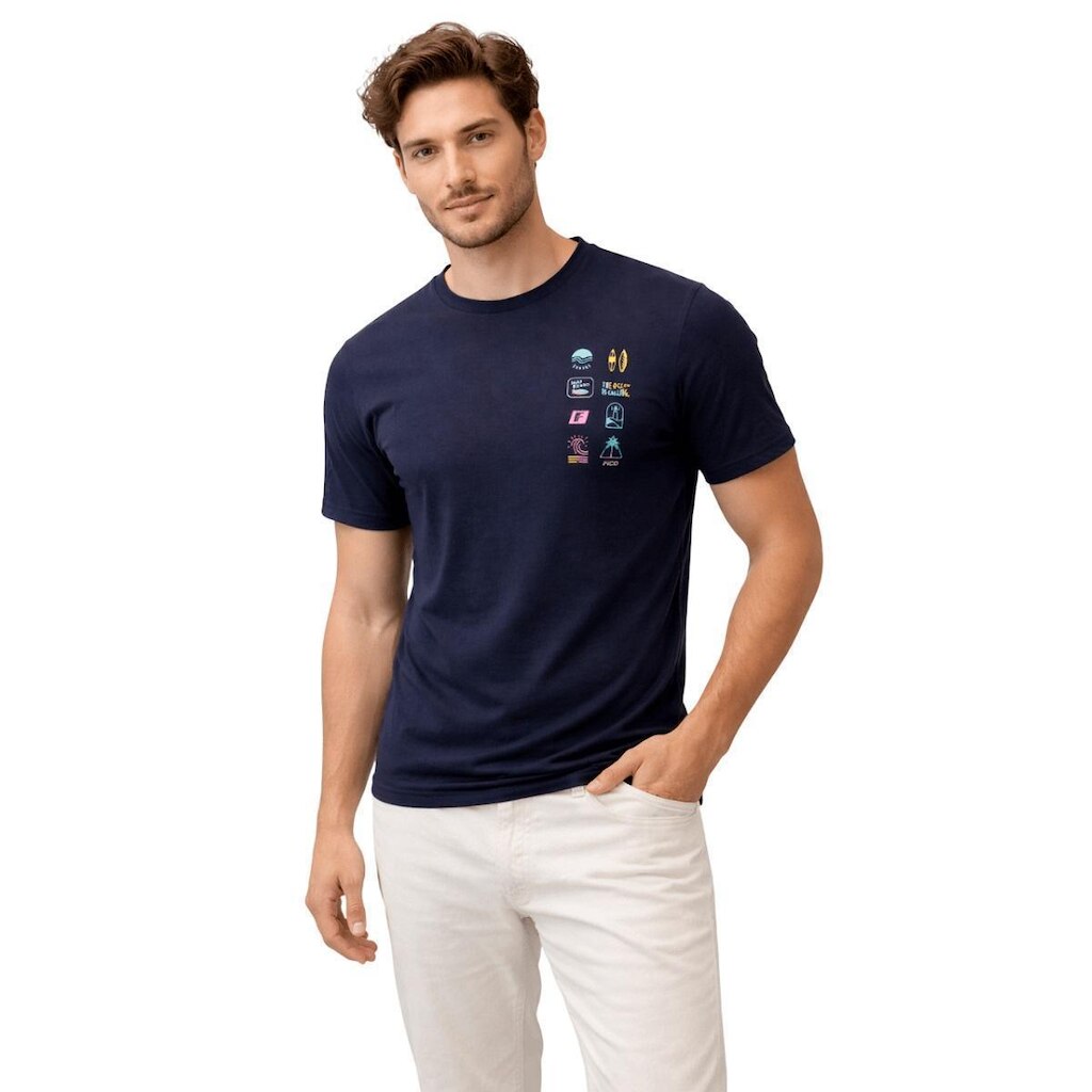 Camiseta Básica Manga Curta Masculina Fico B5018 Marinho