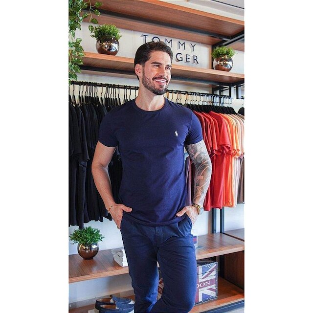 Camiseta Básica Slim Fit Azul Petróleo