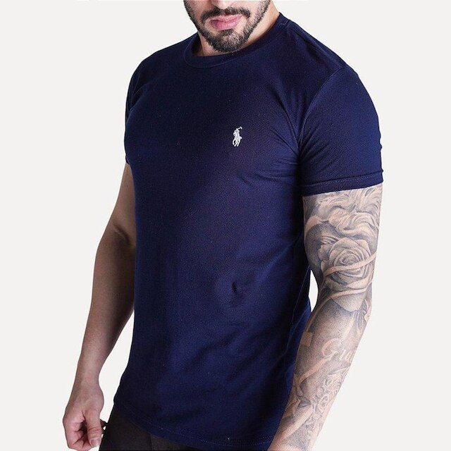 Camiseta Básica Slim Fit Azul Petróleo
