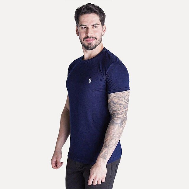 Camiseta Básica Slim Fit Azul Petróleo