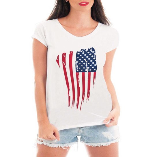 Camiseta Bata Criativa Urbana Bandeira EUA USA - Branco