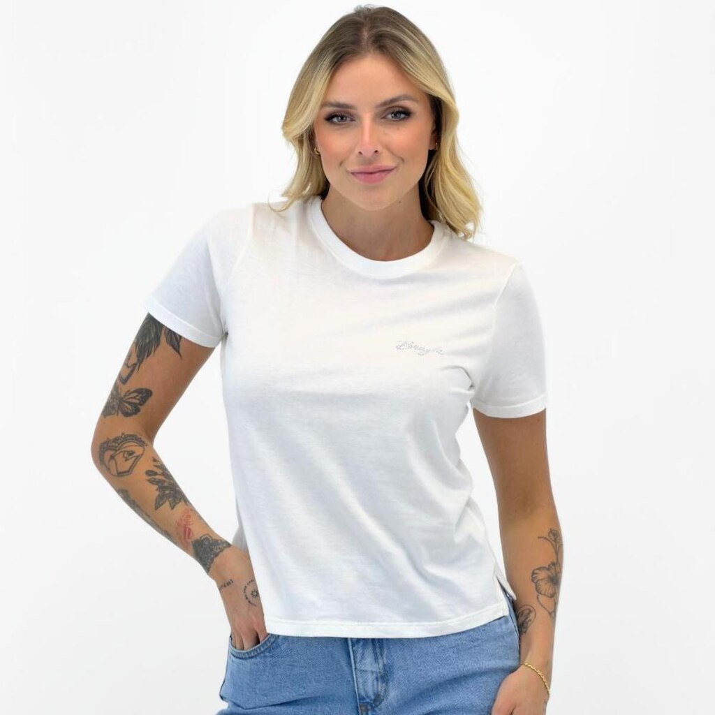 Camiseta Beagle T-Shirt com Strass Manga Curta Gola Redonda Feminina