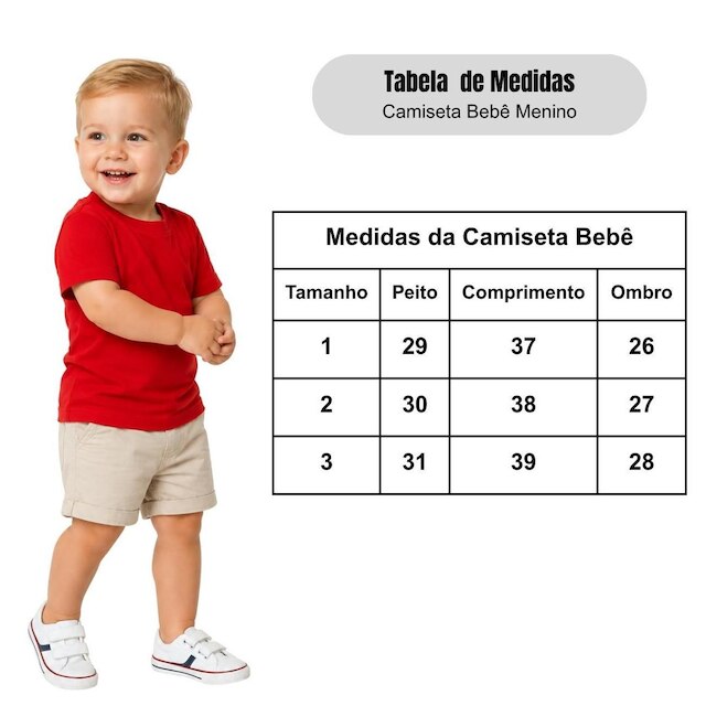 Camiseta Bebê Lisa Manga Curta Algodão Menino