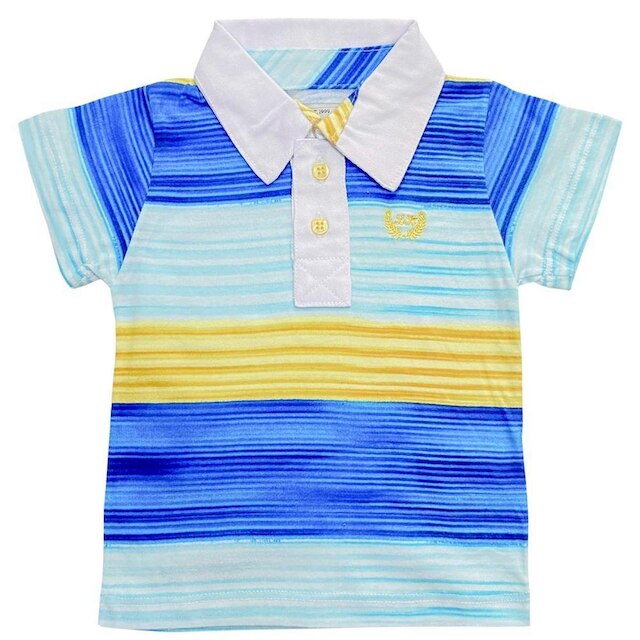Camiseta Bebê Look Jeans Polo Listrada - M - UNICA